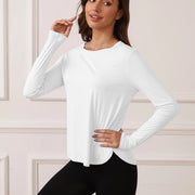 Ladies' curved hem sun-protective shirts, SPF shirts, long-sleeved T-shirts, hiking, fishing, outdoor fitness and running shirts
