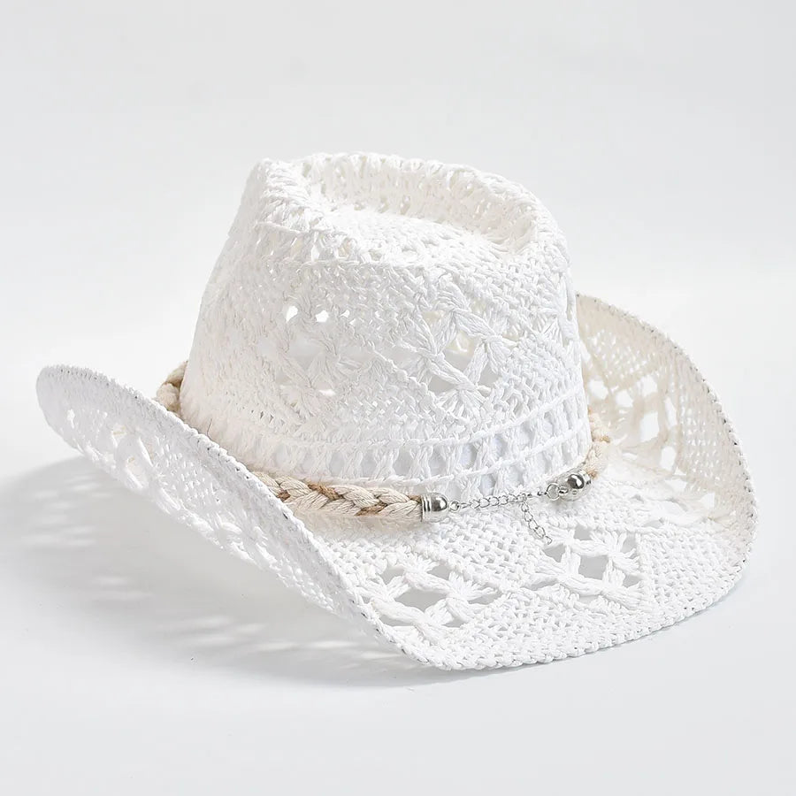 Shell-Trim Woven Straw Sun Hat