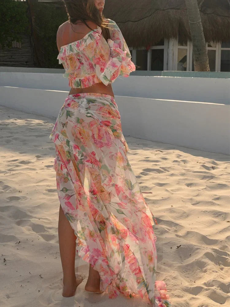 Pleated Two-Piece Beach Cover-Up Set