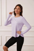 Ladies' curved hem sun-protective shirts, SPF shirts, long-sleeved T-shirts, hiking, fishing, outdoor fitness and running shirts