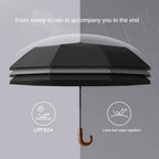 Windproof UV protection casual folding UPF50+automatic umbrella handle curved handle design, stylish design compact sun and rain