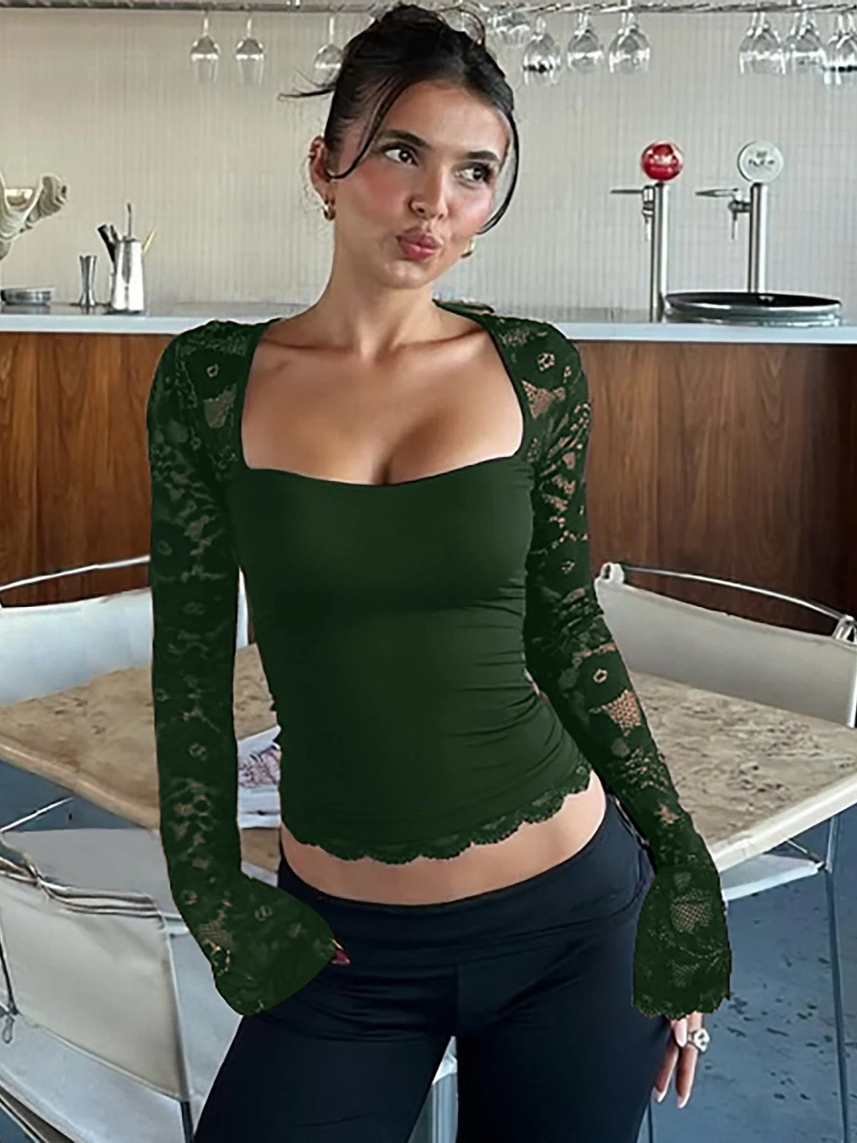 Floral Lace Square-Neck Crop Top