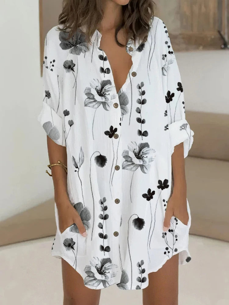 Plus-Size Printed Button-Up Blouse