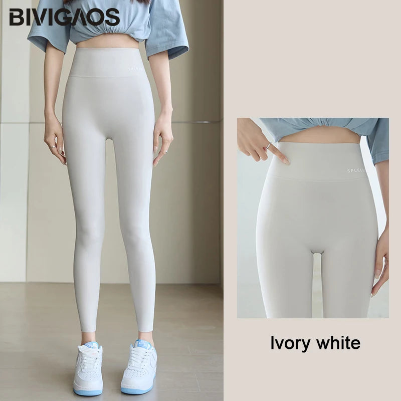 BIVIGAOS Summer Letters Ultra-Thin Shark Leggings Women High Waist Tight Fitness Leggings Seamless Sexy Sun Protection Leggings