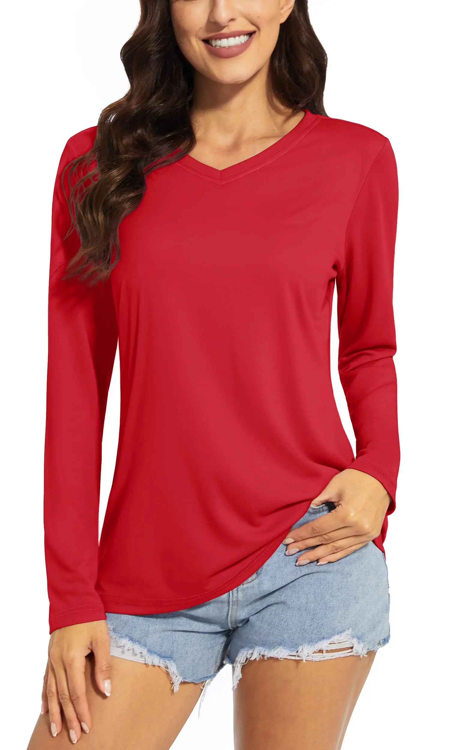 TACVASEN Summer UPF 50+ Long Sleeve T-Shirts Womens Sun Protection V Neck Fashion Tee Shirts Quick Dry Outdoor Hiking Pullover