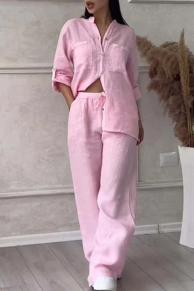 V-Neck Shirt & Drawstring Pants Set