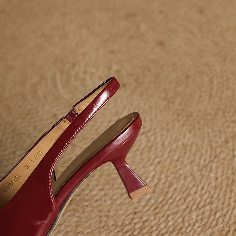 Leather Square-Toe Slingback Heels