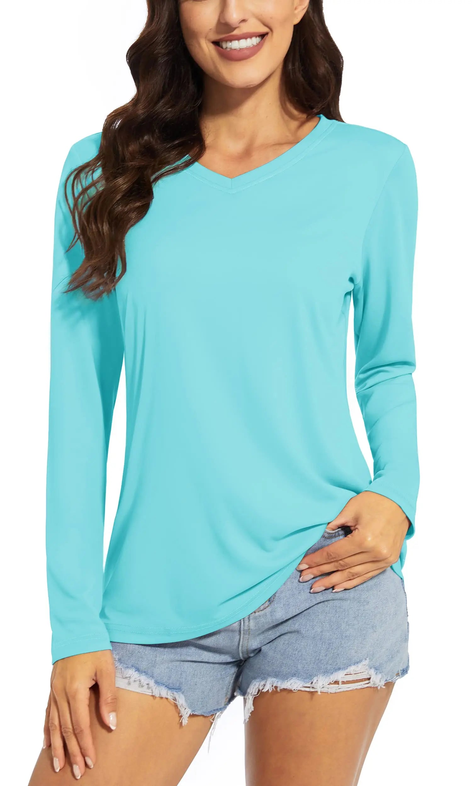 TACVASEN Summer UPF 50+ Long Sleeve T-Shirts Womens Sun Protection V Neck Fashion Tee Shirts Quick Dry Outdoor Hiking Pullover