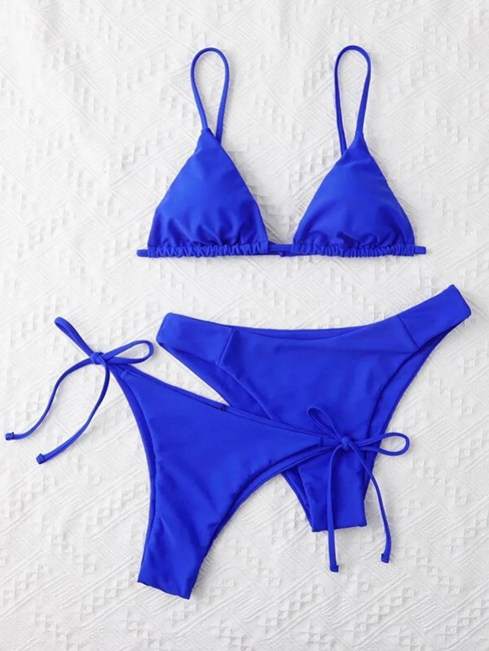 Halter Three-Piece Tie-Side Bikini Set