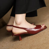 Leather Square-Toe Slingback Heels