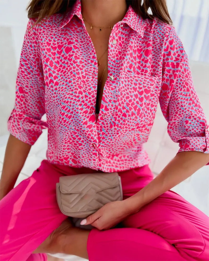 Striped Printed Long-Sleeve Blouse
