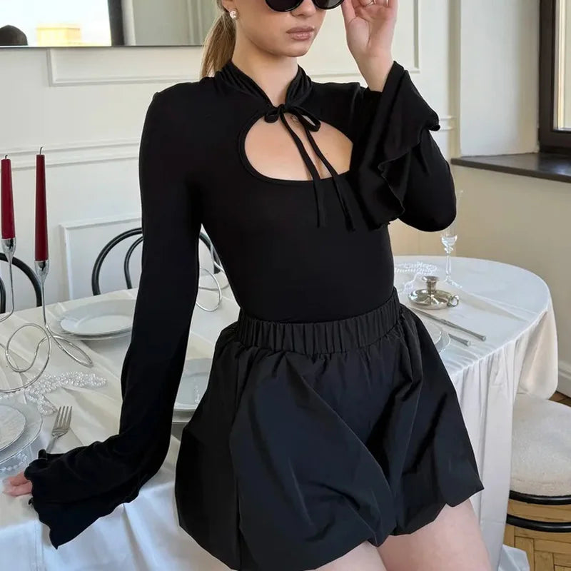 Flare-Sleeve Slim-Fit Long-Sleeve T-Shirt