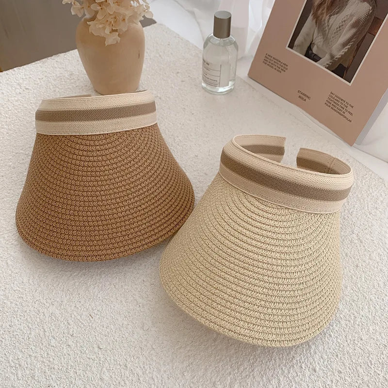 Open-Crown Straw Sun Visor