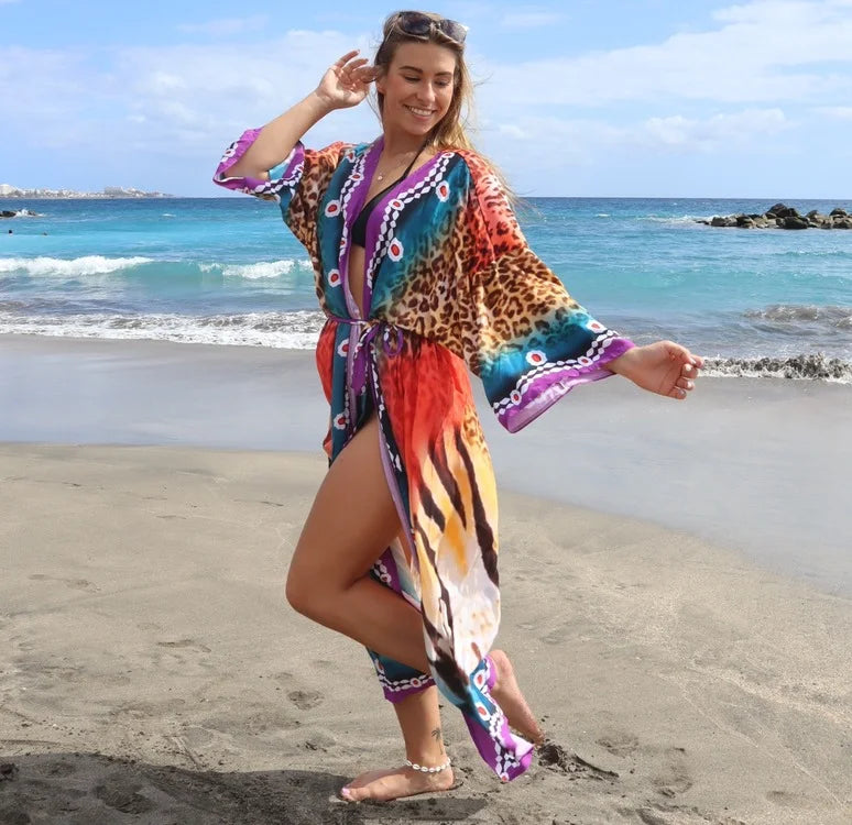 Printed Belted Kimono Cover-Up