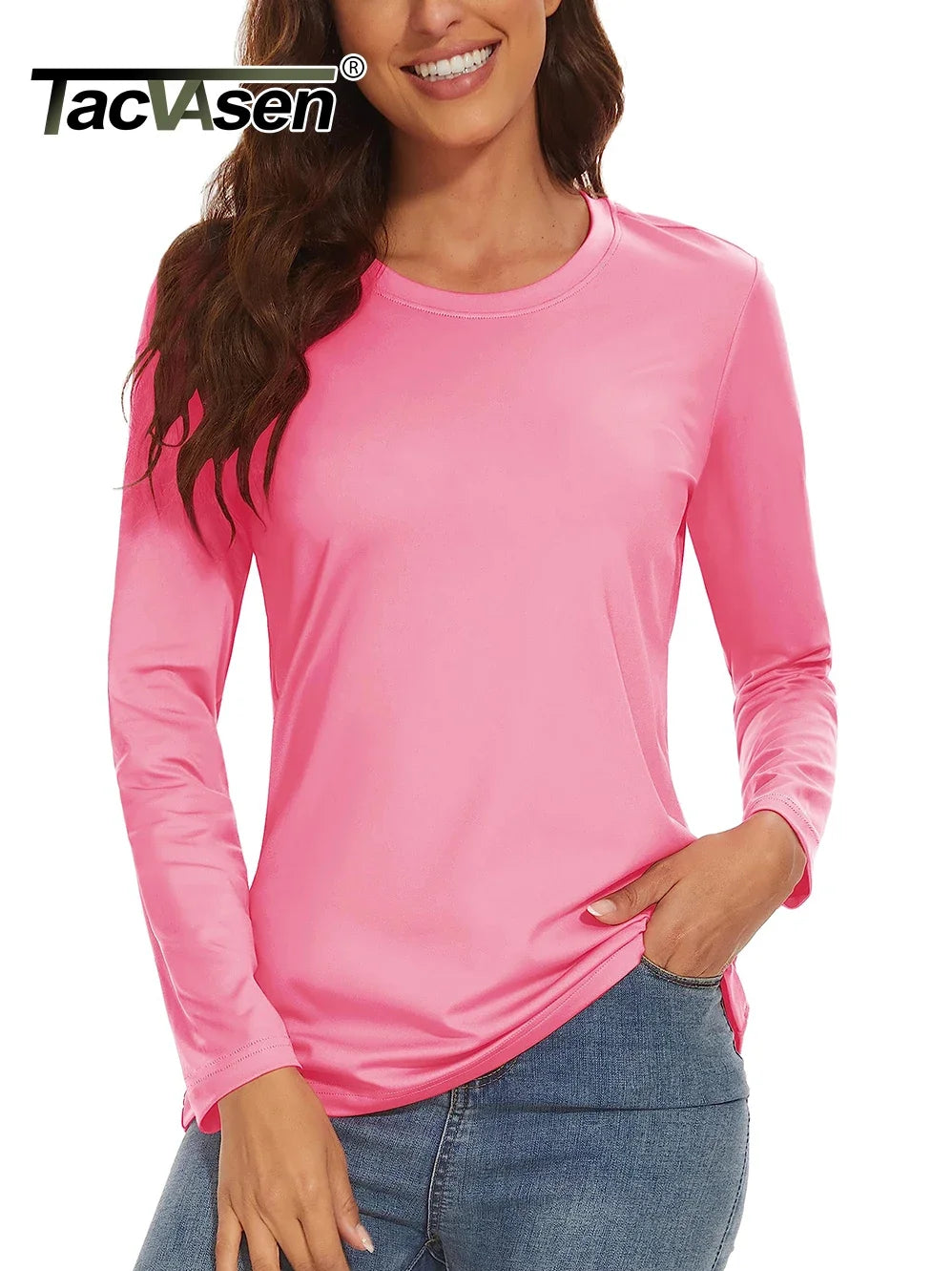 TACVASEN Summer UPF 50+ Long Sleeve Quick Dry High Elastic T-shirts Womens UV/Sun Protection Tee Shirts Hiking Swim Tops Outdoor