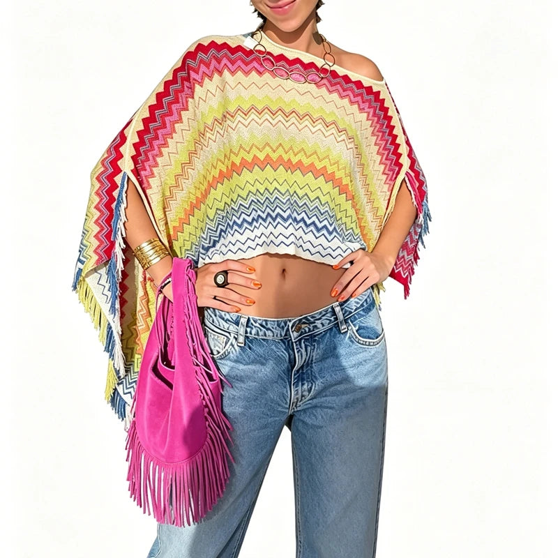 Open-Knit Asymmetric Beach Cover-Up