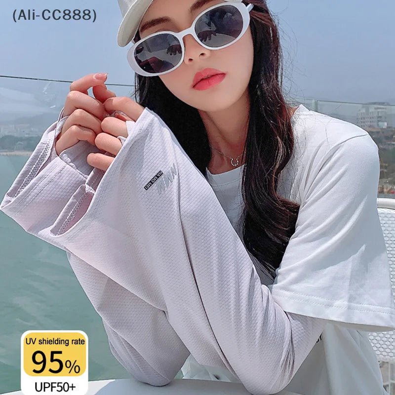 UPF 50+ Breathable Ice Silk Sleeve Guards Loose Fit Summer UV Protection Cooling Arm Sleeves for Driving/Cycling