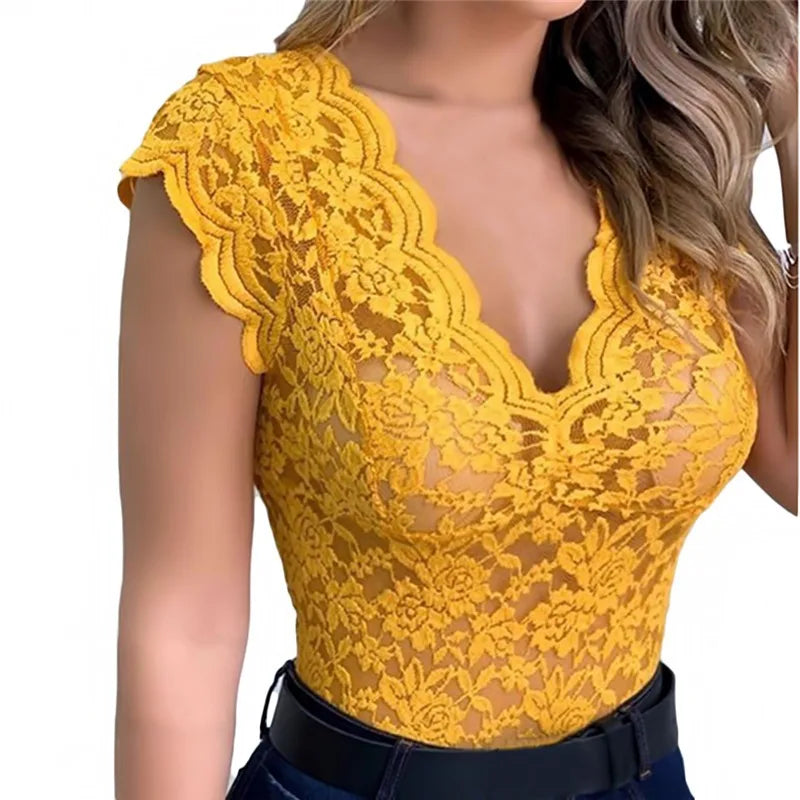 Lace V-Neck Sleeveless Blouse