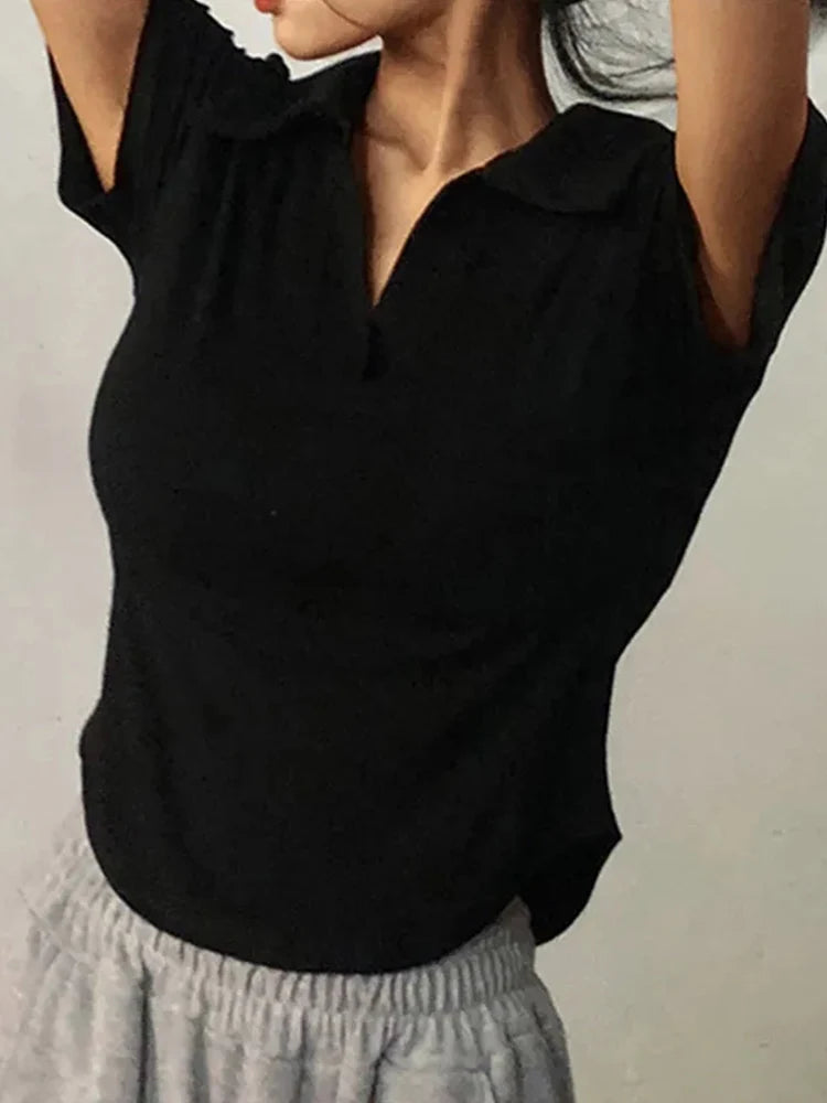 V-Neck Short-Sleeve Slim-Fit Crop T-Shirt