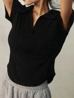 V-Neck Short-Sleeve Slim-Fit Crop T-Shirt