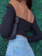 Ribbed Cut-Out Long-Sleeve Crop Top