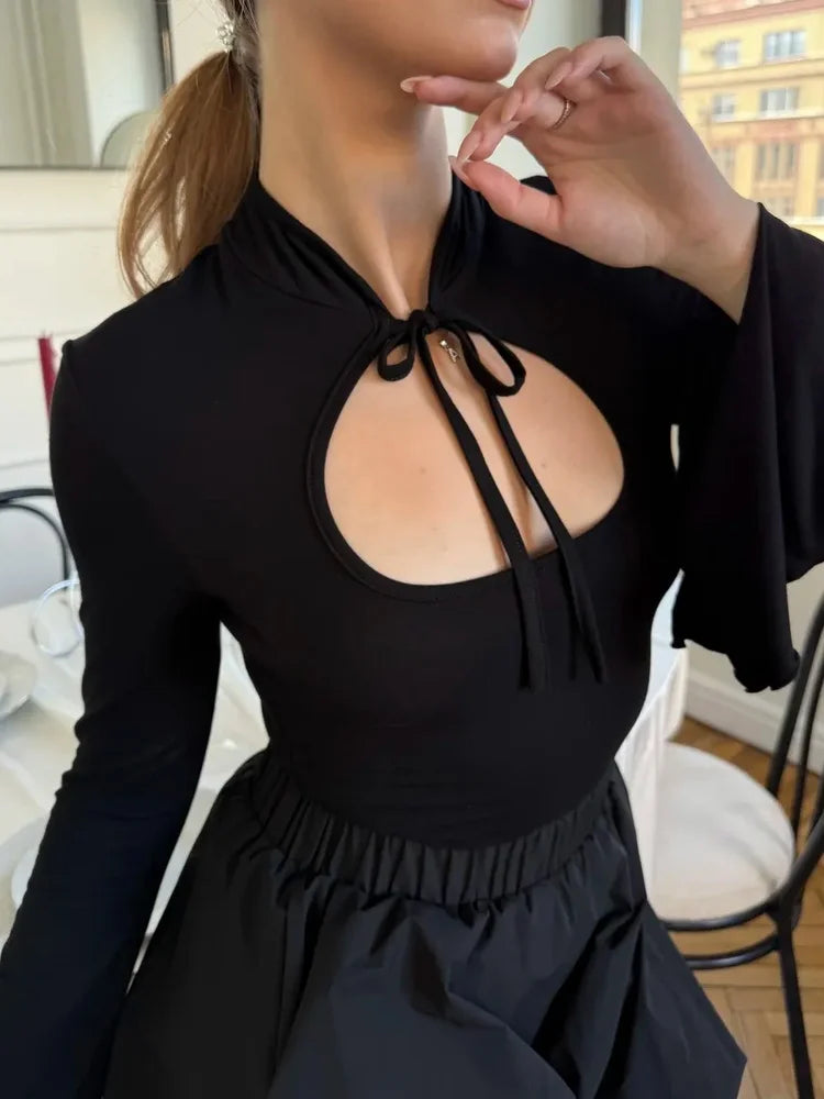 Flare-Sleeve Slim-Fit Long-Sleeve T-Shirt