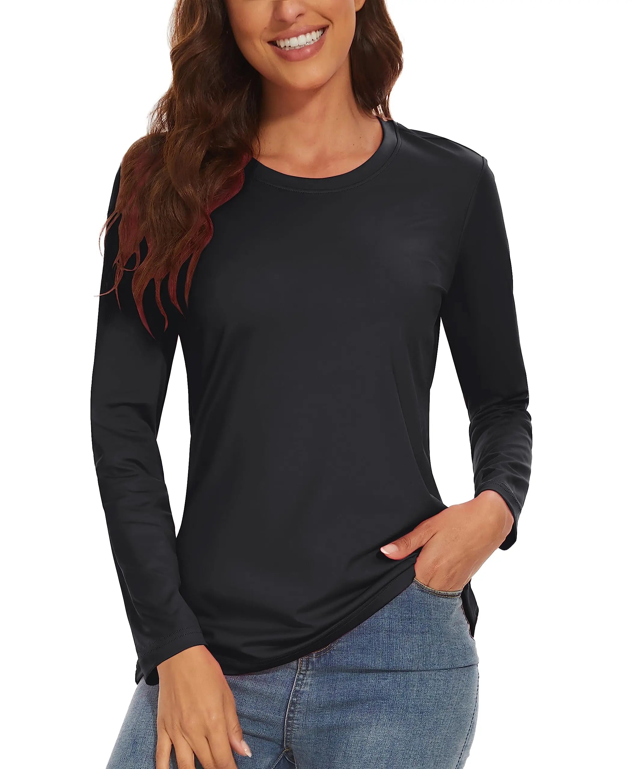 TACVASEN Summer UPF 50+ Long Sleeve Quick Dry High Elastic T-shirts Womens UV/Sun Protection Tee Shirts Hiking Swim Tops Outdoor