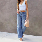 Denim Straight-Leg Wide-Leg Jeans