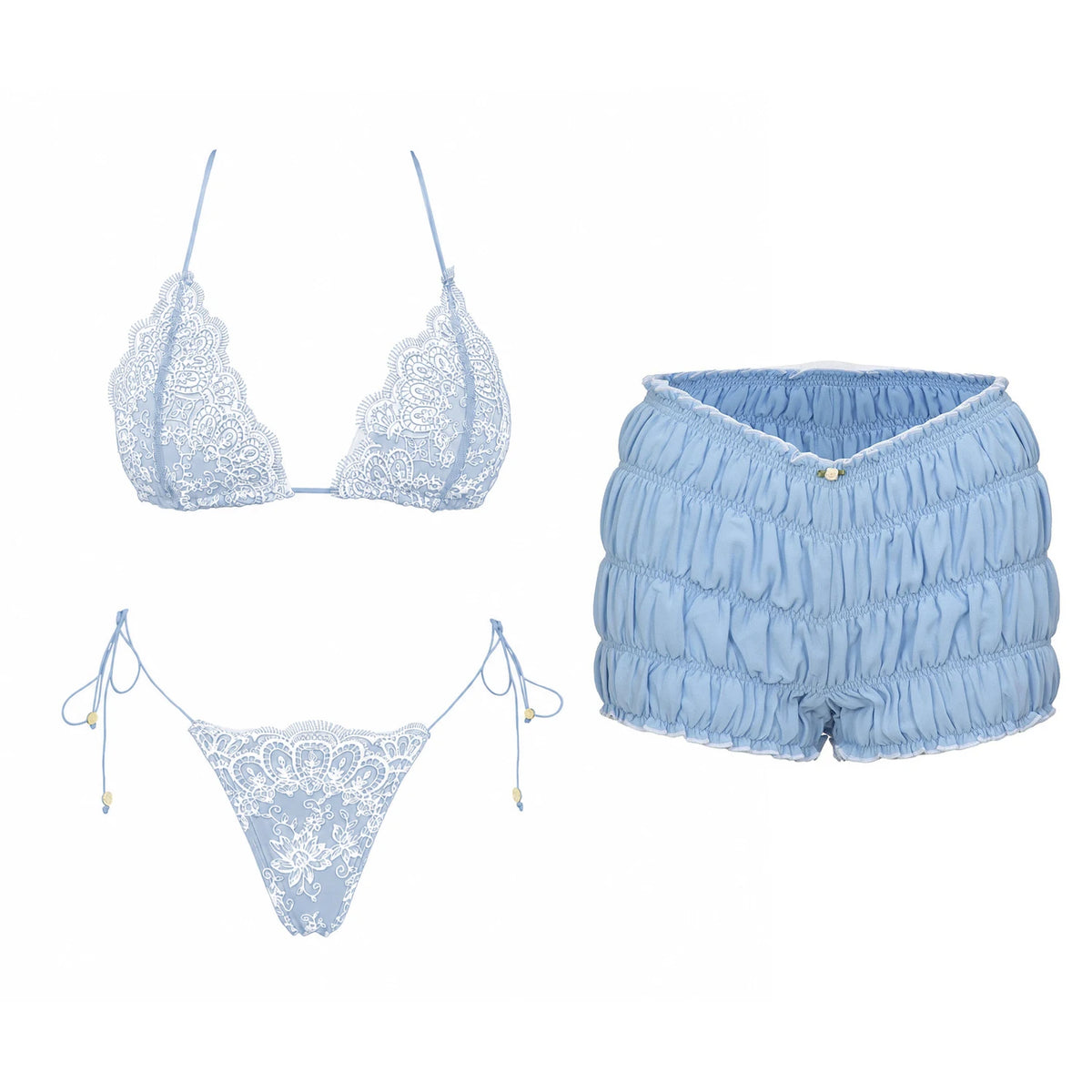 Lace Three-Piece Bikini Cover-Up Set