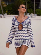 Aurelia Sun Bell Sleeve Knit Beach Dress – Beige – image 2