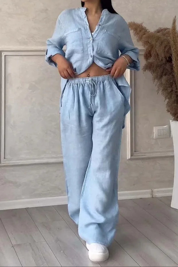 V-Neck Shirt & Drawstring Pants Set