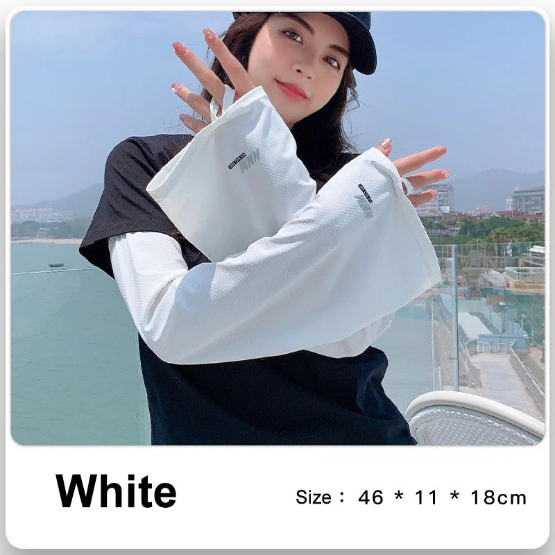 UPF 50+ Breathable Ice Silk Sleeve Guards Loose Fit Summer UV Protection Cooling Arm Sleeves for Driving/Cycling