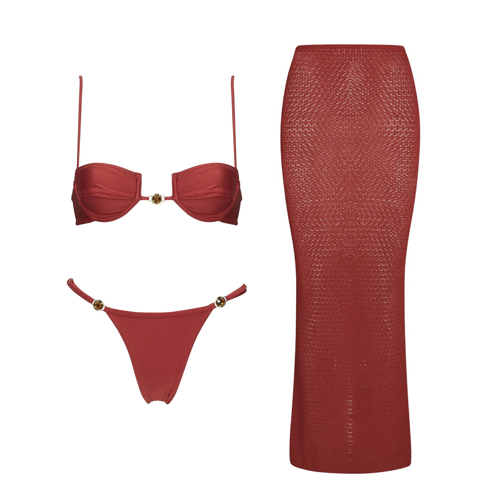 Crystal Crochet Three-Piece Bikini Set