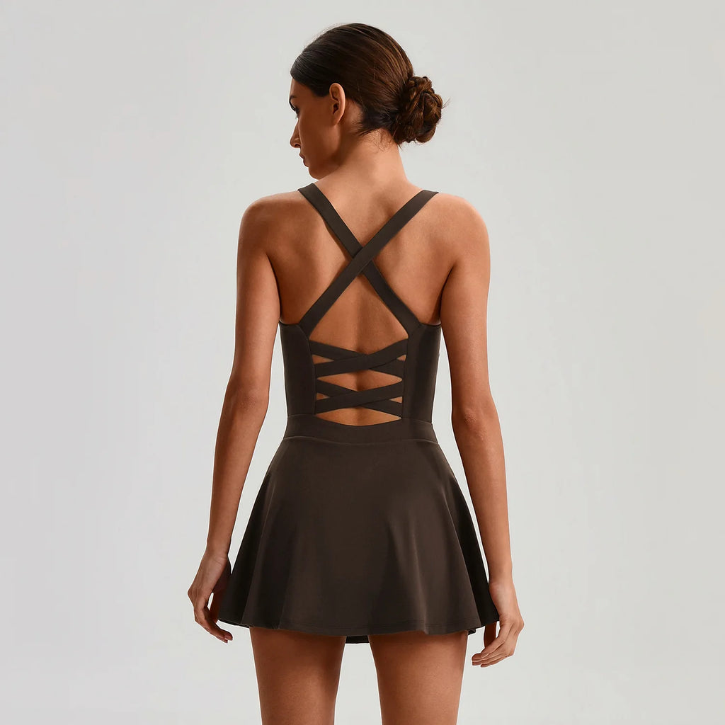 Aurelia Sun Crossback Bra & Tennis Skort Set – Olive Green – image 3