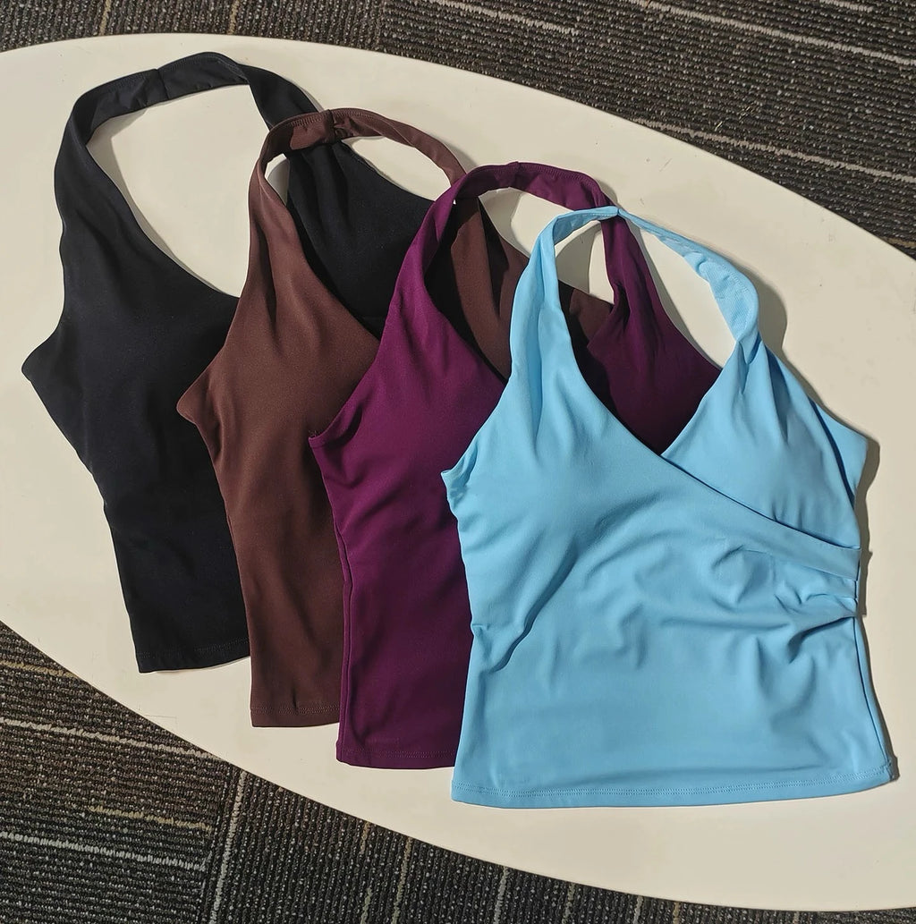 Aurelia Sun Halter V-Neck Sports Bra – Yellow – image 3
