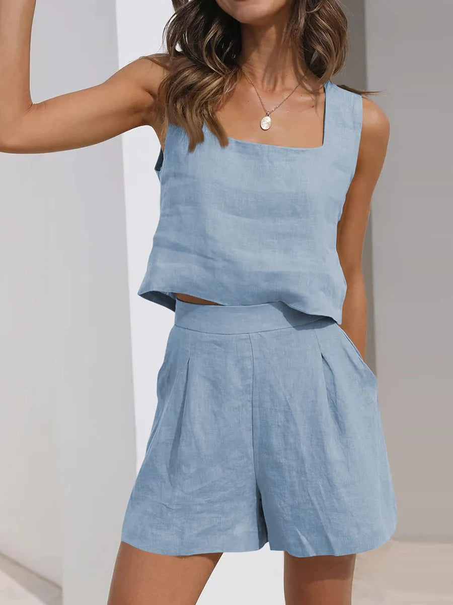 Linen Crop Top & Shorts Set