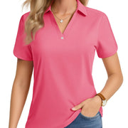 TACVASEN Women's 1-Button Golf Polo Shirts V Neck Short Sleeve Tennis Tops Moisture Wicking Quick Dry Athletic Collared Shirt