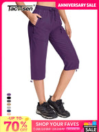 TACVASEN UPF50+ Quick Dry Capri Pants Womens Summer Hiking Cargo Pants 5 Pockets Waterproof Sun UV Protection Knee Length Shorts