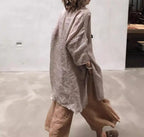 Cotton-Linen Long-Sleeve Relaxed Blouse