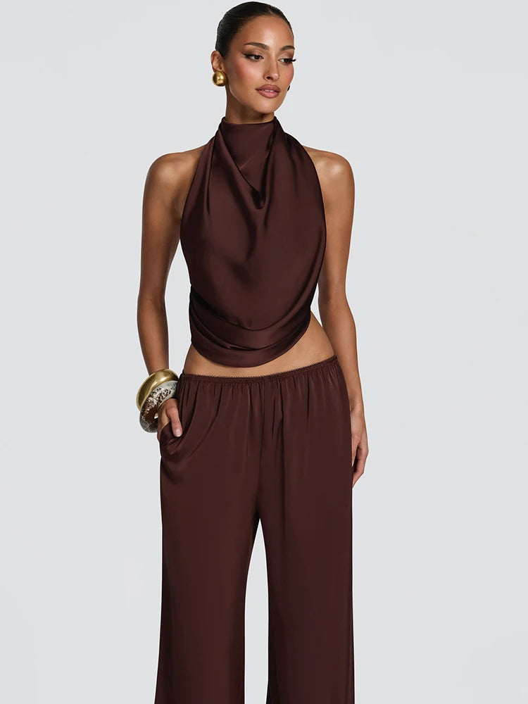 Leopard Halter Top & Wide-Leg Pants Set
