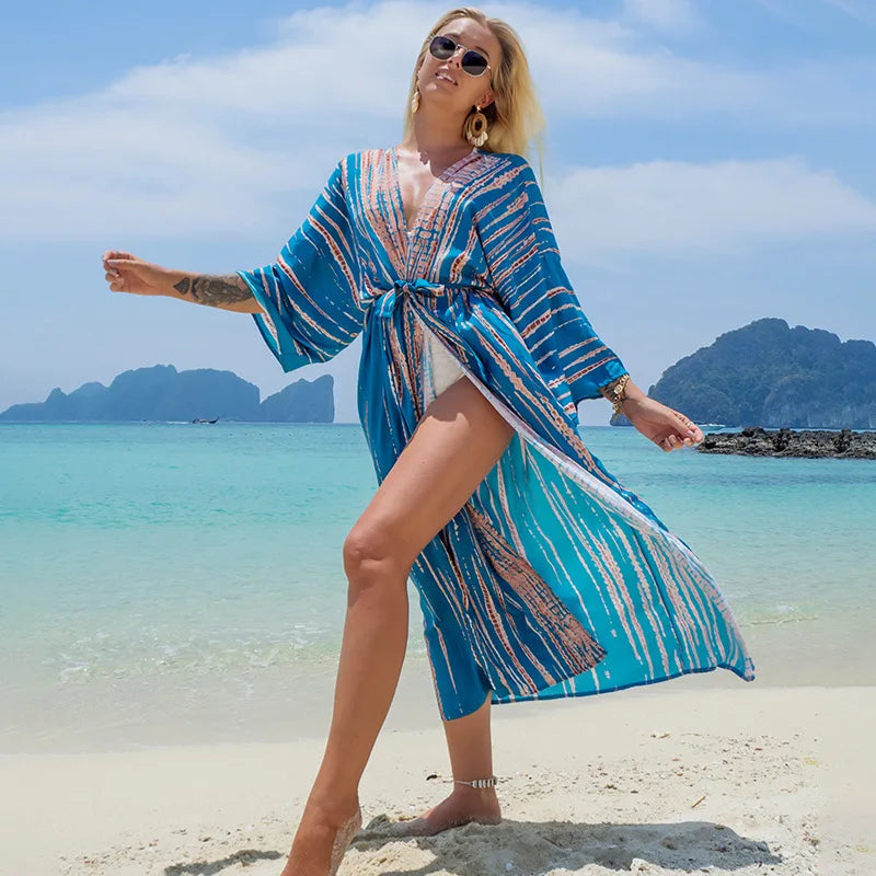 Printed Belted Kimono Cover-Up