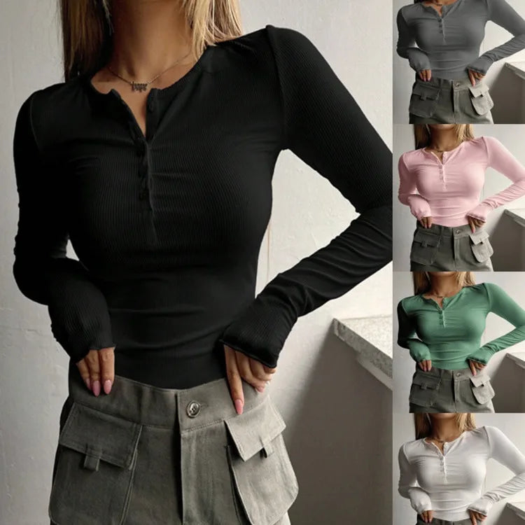 Button-Up Slim-Fit Long-Sleeve T-Shirt