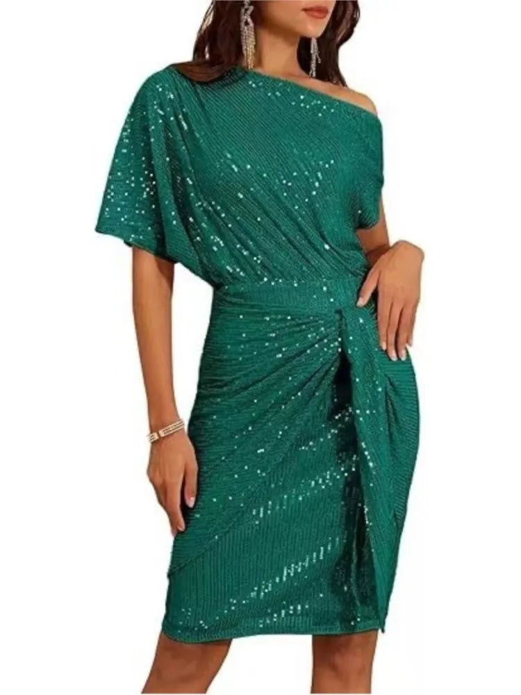 Sequin Off-Shoulder Ruched Mini Dress