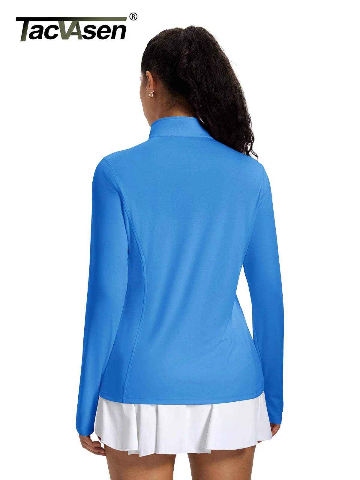 TACVASEN Women's UPF 50+ Long Sleeve Sun Protection Polo Shirt 1/4 Zip Pullover Thumb Hole Sport Shirts with Side Zipper Pockets