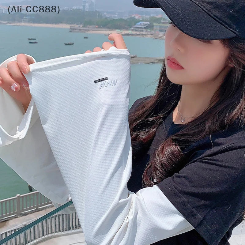 UPF 50+ Breathable Ice Silk Sleeve Guards Loose Fit Summer UV Protection Cooling Arm Sleeves for Driving/Cycling