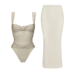 Floral Mesh-Skirt Bandeau Bikini Set
