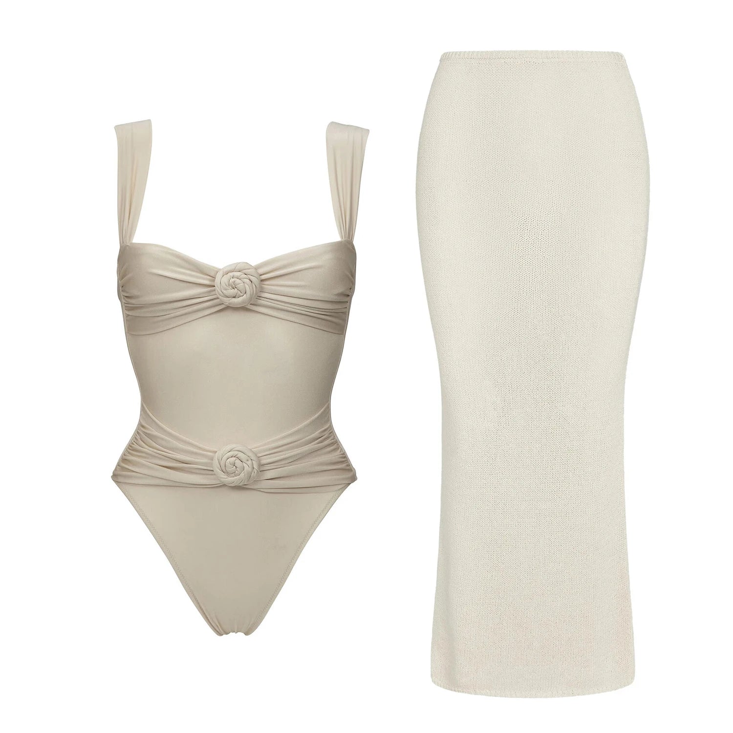 Floral Mesh-Skirt Bandeau Bikini Set