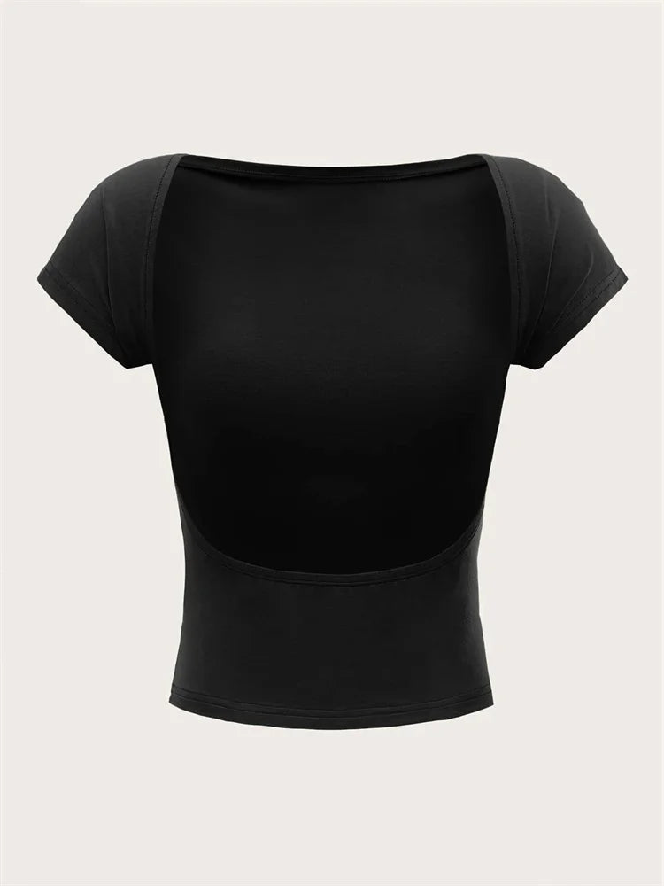Open-Back Short-Sleeve Crop Tee
