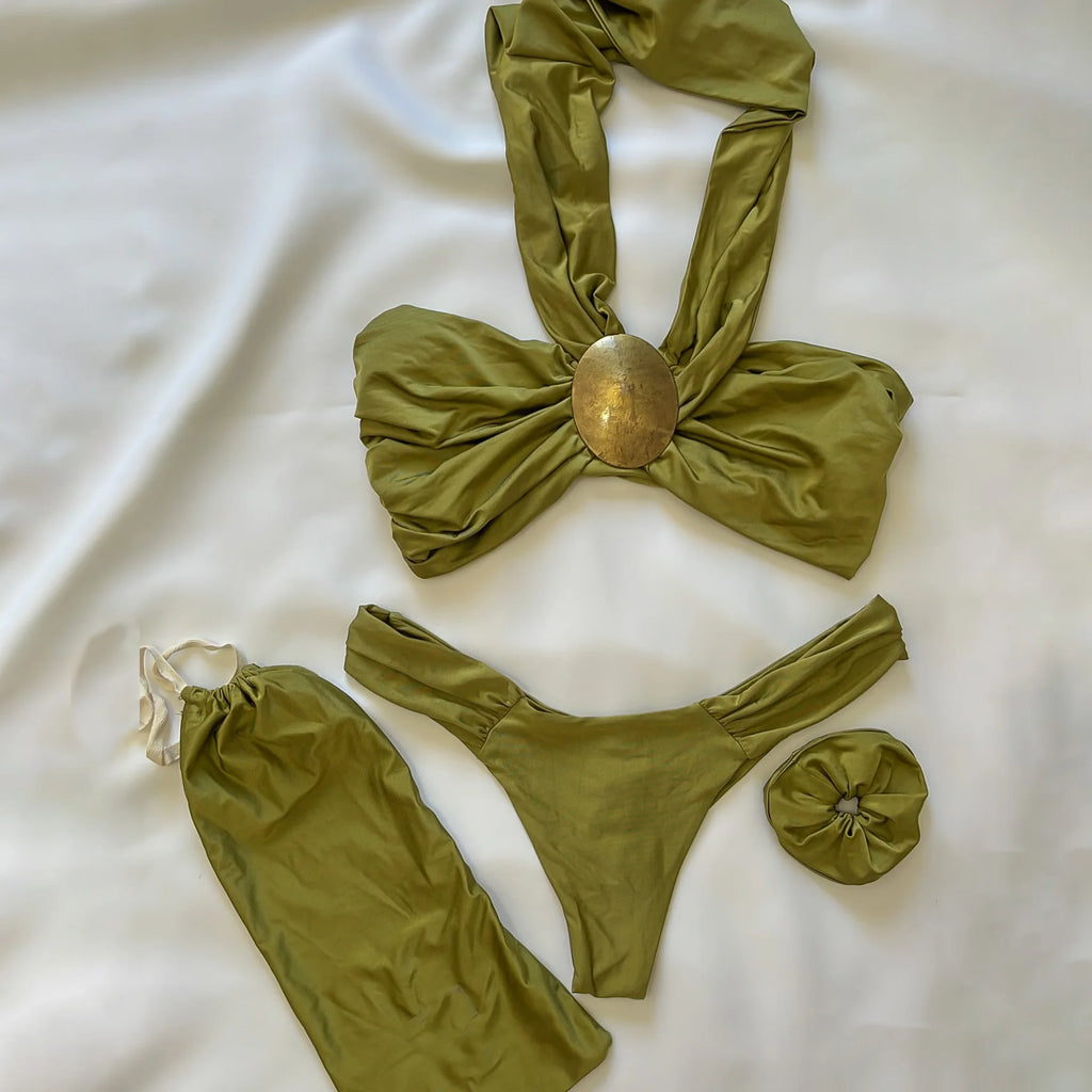 Strappy Three-Piece Bandeau Bikini Set