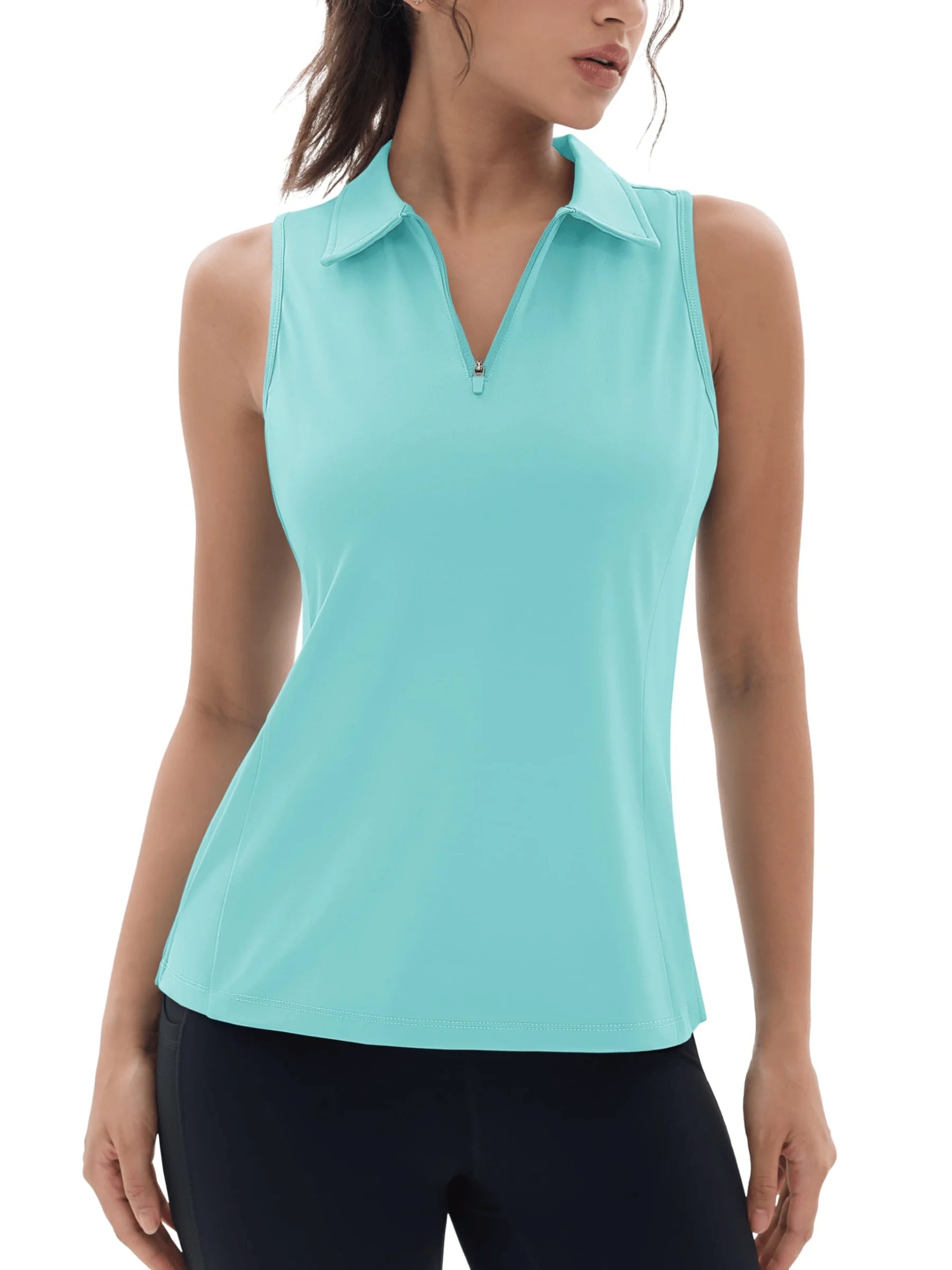 TACVASEN UPF50+ Quick Dry Polo Shirts Womens Summer Golf Sleeveless Workout Tees Sun UV Protection Outdoor Fitness Gym Tank Tops